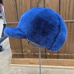 Blue dyed Mink Fur Baseball Cap